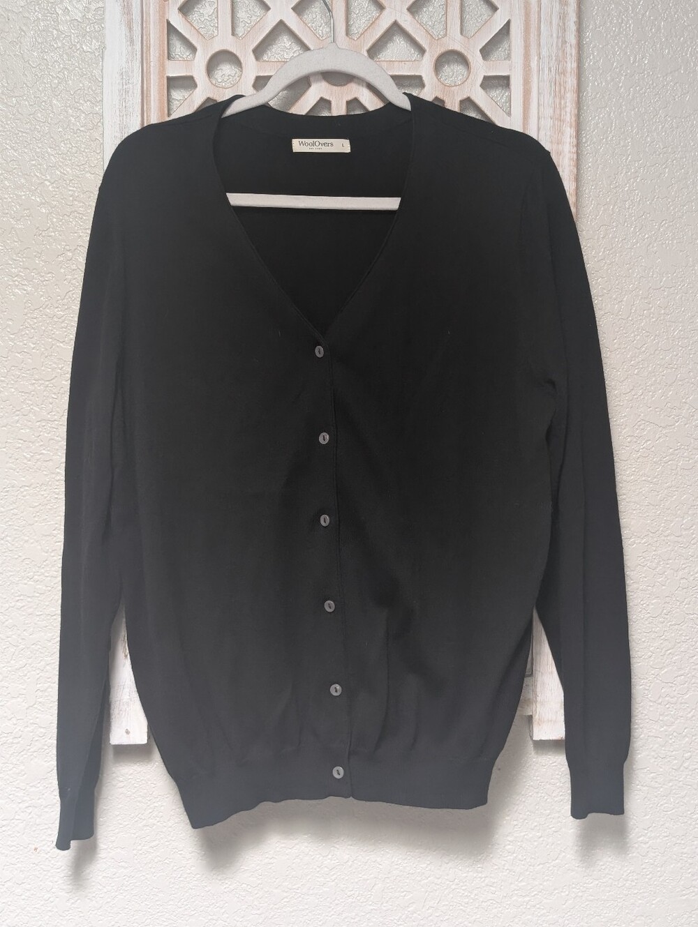 Woolovers women's size L black button up cardigan cotton/ silk blend basic soft